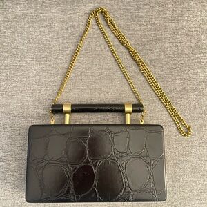 Elegant Black Croc-Embossed Clutch